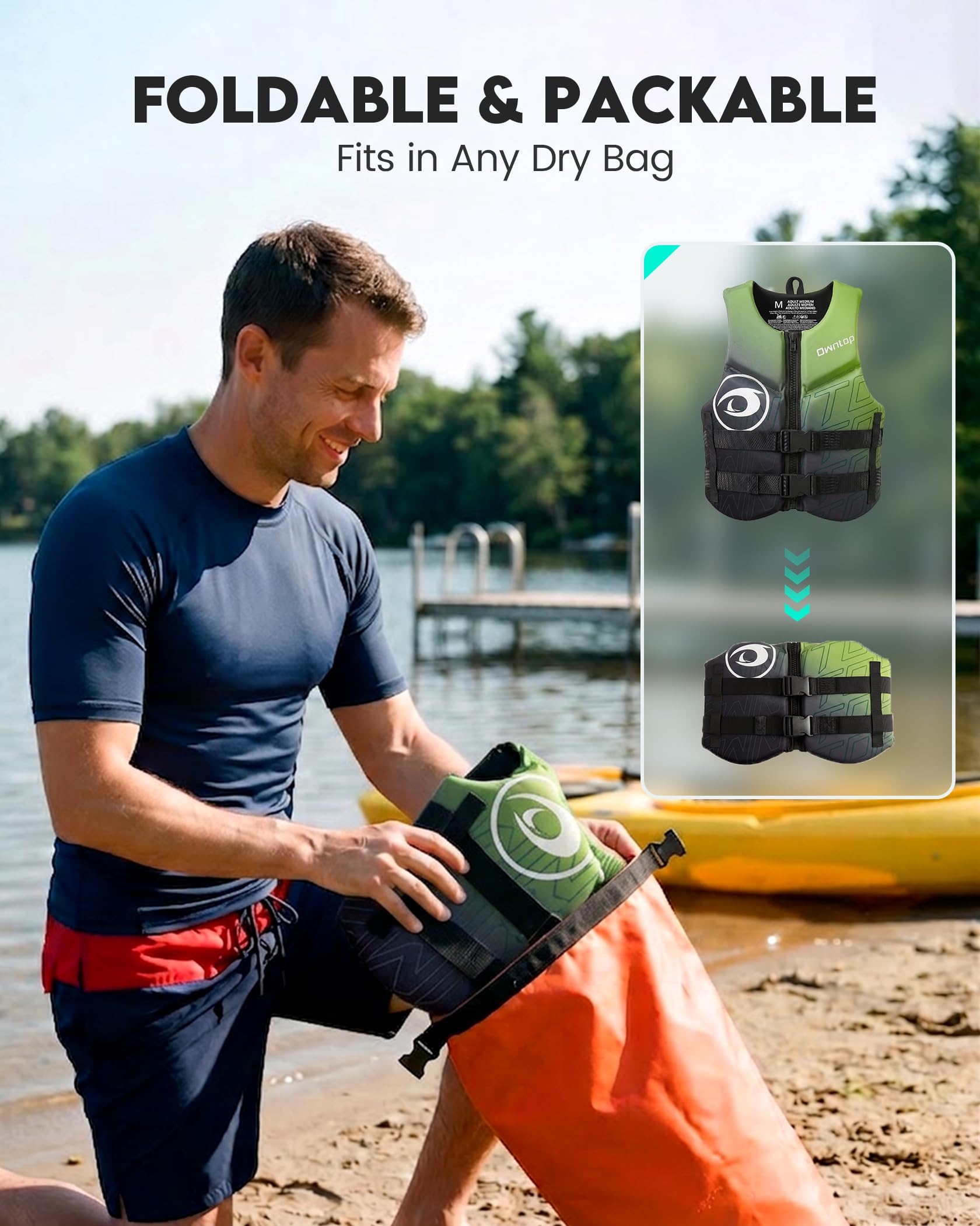 Owntop Chaleco de Ayuda a la Flotabilidad para Adultos Neopreno Plegable Ligero Doble Hebilla Kayak Paddle Pesca