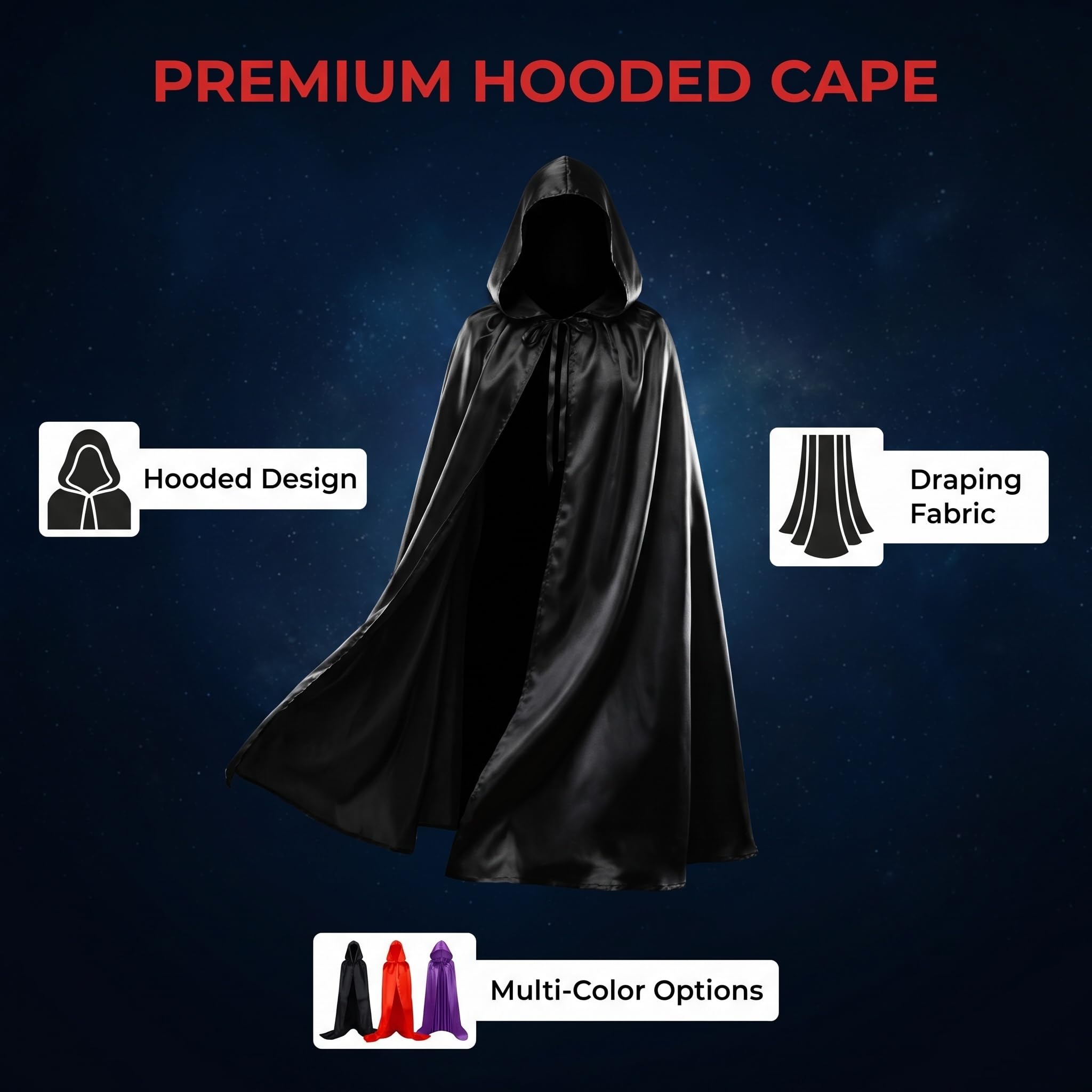 Proumhang Larga Capa con Capucha Medieval Vampiro Traje de Bruja Mujer Halloween Disfraz Carnaval Navidad Adulto - 5
