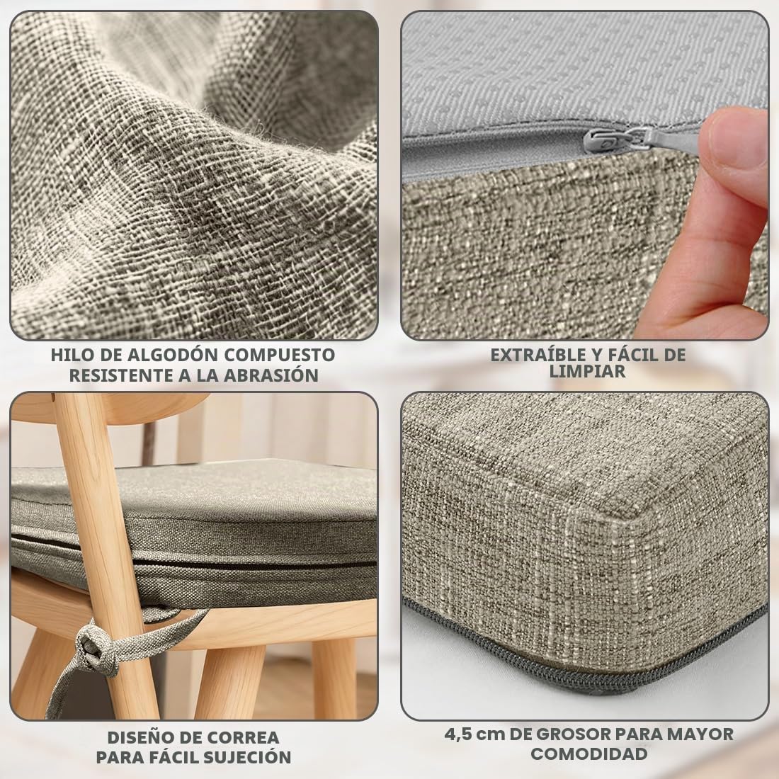 Juego de 2 cojines para silla de 43x42x5cm, cojín de espuma de alta densidad, cómodo cojín para asiento para interior/exterior, funda de silla para jardín, balcón, cojín para comedor, sala de estar