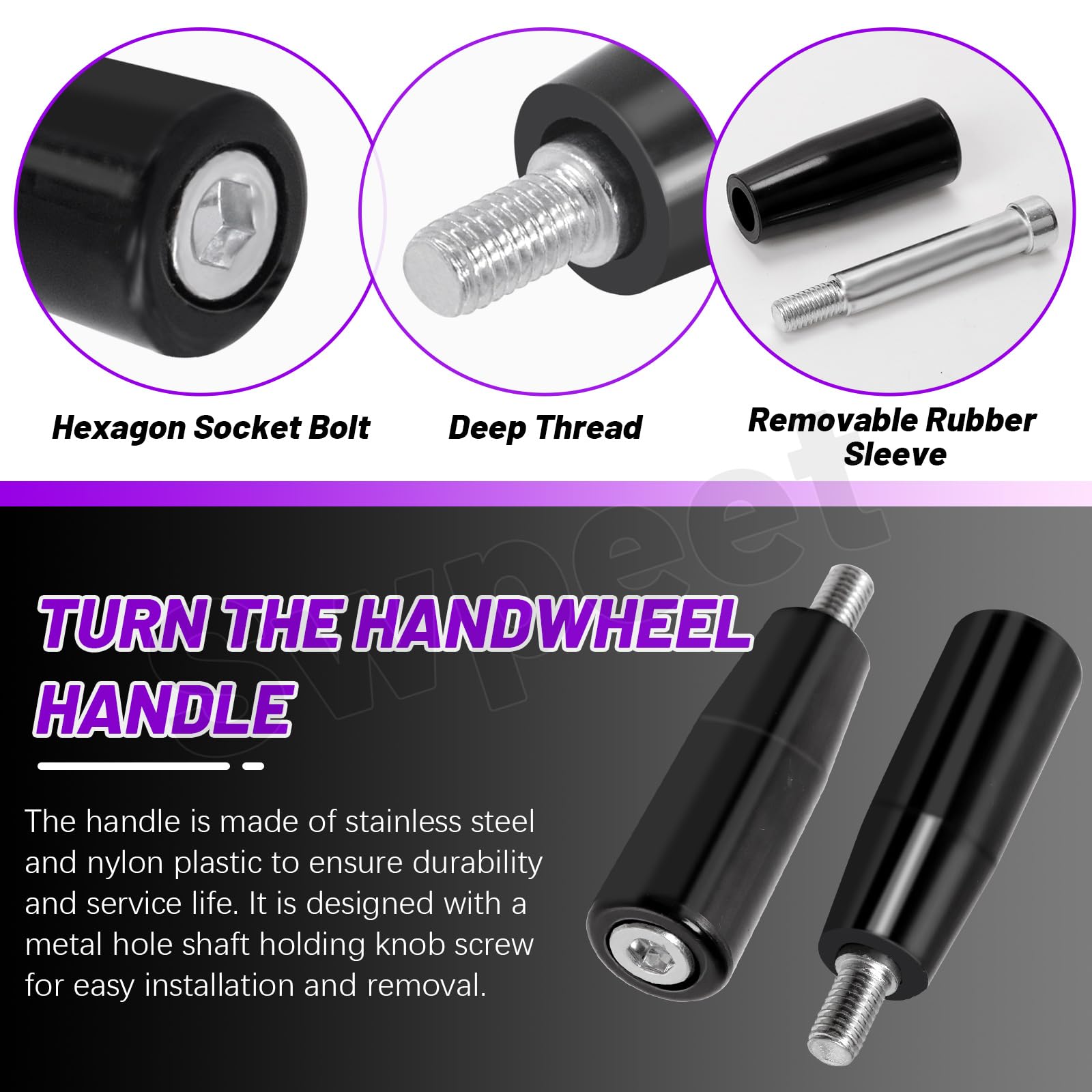 Swpeet 2 pezzi M8 × 63 mm maschio filettato gambo rotante, maniglia della macchina, manopola girevole, manovella maniglia girevole per fresatrice, tornio, smerigliatrice, trapano
