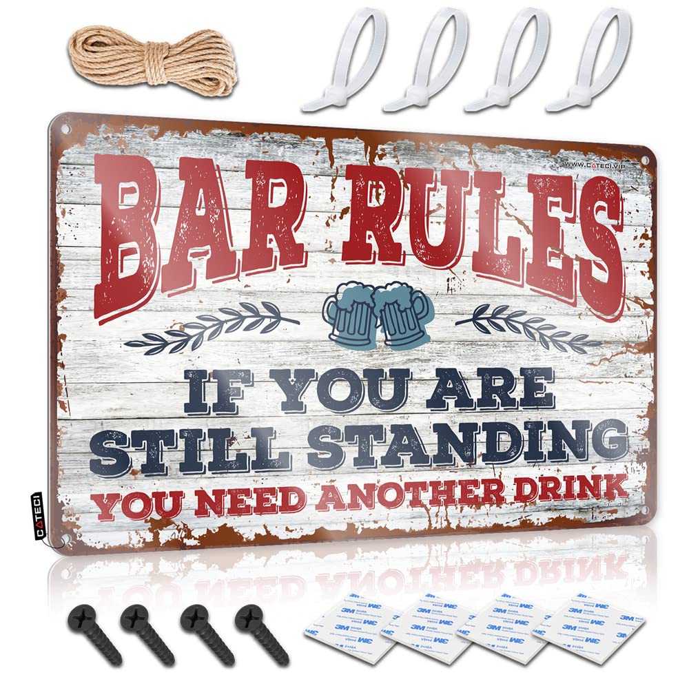 STWNVOITV Sports Bar Decor Bar Rules Sign Things For Boys Room Vintage Tin Signs Funny(30X40CM)