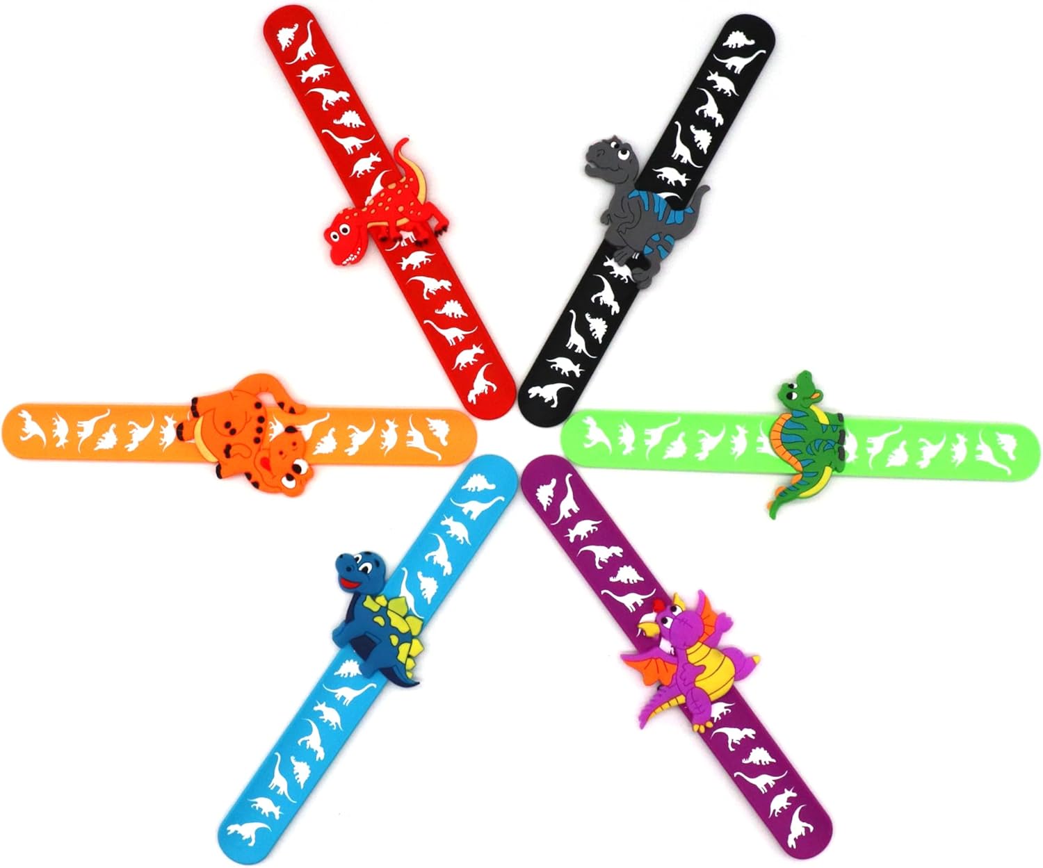 LOCHSOEL Dinosaur Slap Bracelets- Silicone Wristbands Adjustable Classroom Prizes,Carnival Games Birthday Gifts for Adults (6Pack)