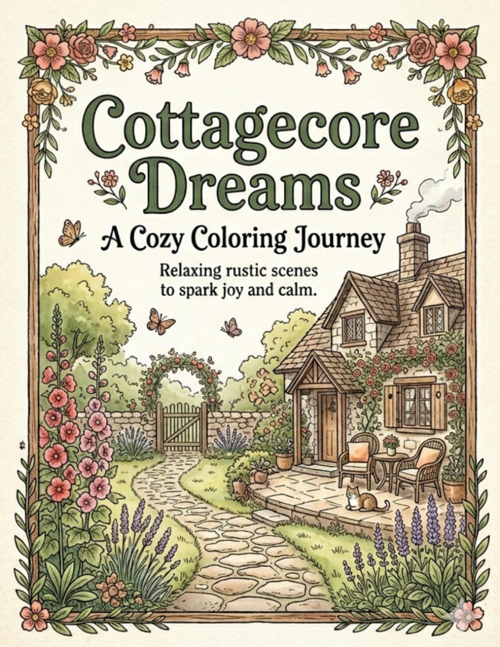 Cottagecore Dreams: A Cozy Coloring Journey:: Relaxing rustic scenes to spark joy and calm