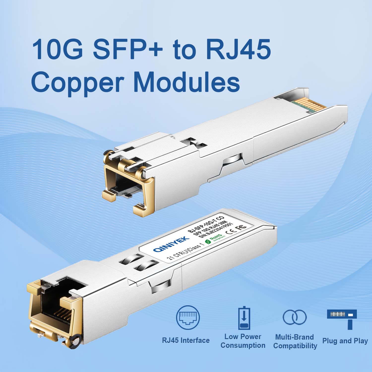 4Pack 1.25/2.5/5/10G SFP+ to RJ45 Transceiver, Copper SFP+ Module, Cat.6a/7, up to 30m, for Cisco SFP-10G-T-S, MikroTik S+RJ10, Ubiquiti UF-RJ45 -10 -10 g Net Gear AXM765, Netgear, TP-Link, Fortinet