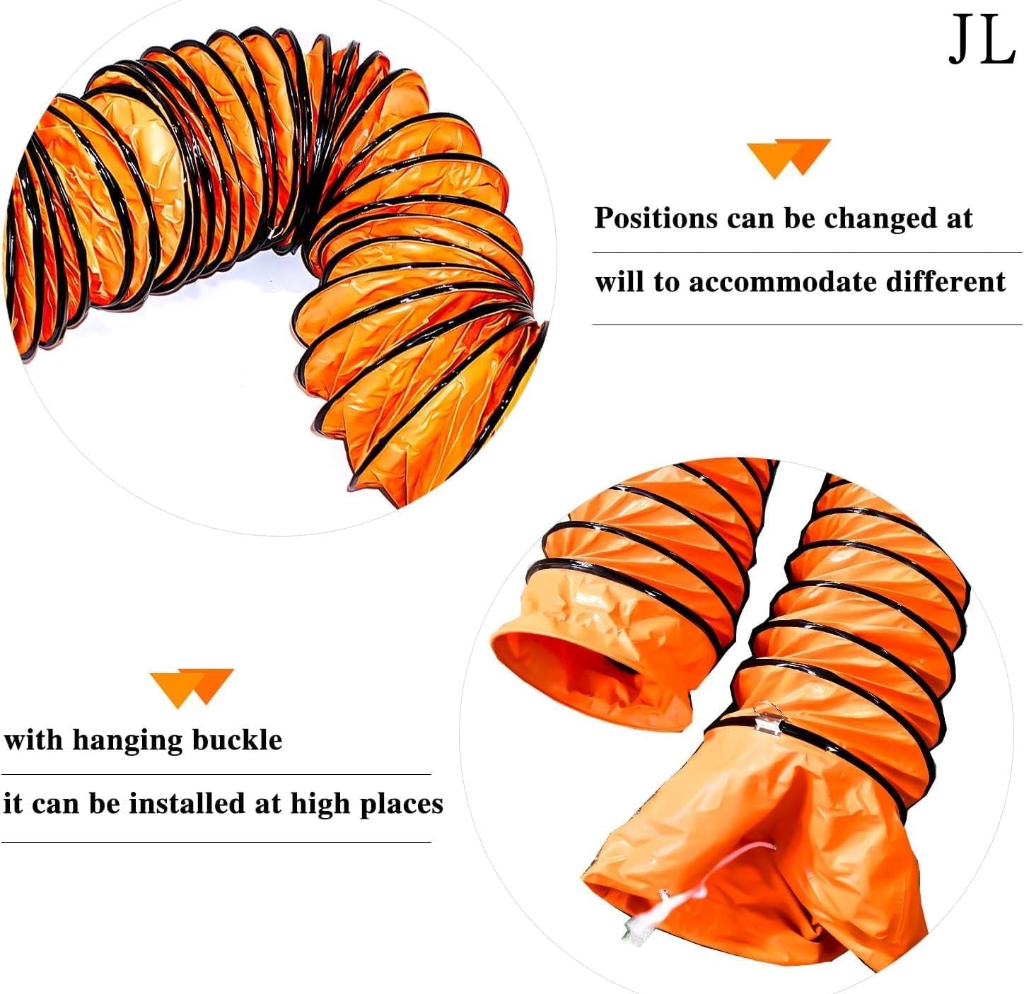 PVC Flexible Duct Hose with Adjustable Rope S Hook & Steel Support for Utility Blower Exhaust Fan (12"x16ft)