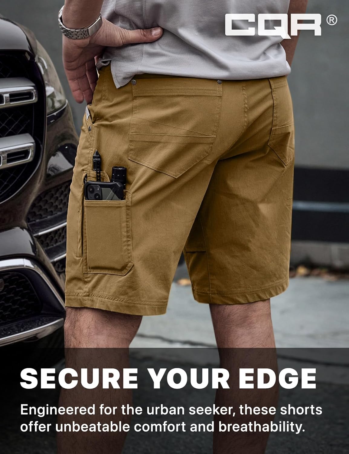 CQR Men's Stretch Utility Shorts, Lightweight Quick Dry Casual Shorts, Hiking Golf Cargo Shorts with Zipper Pockets - Image 5