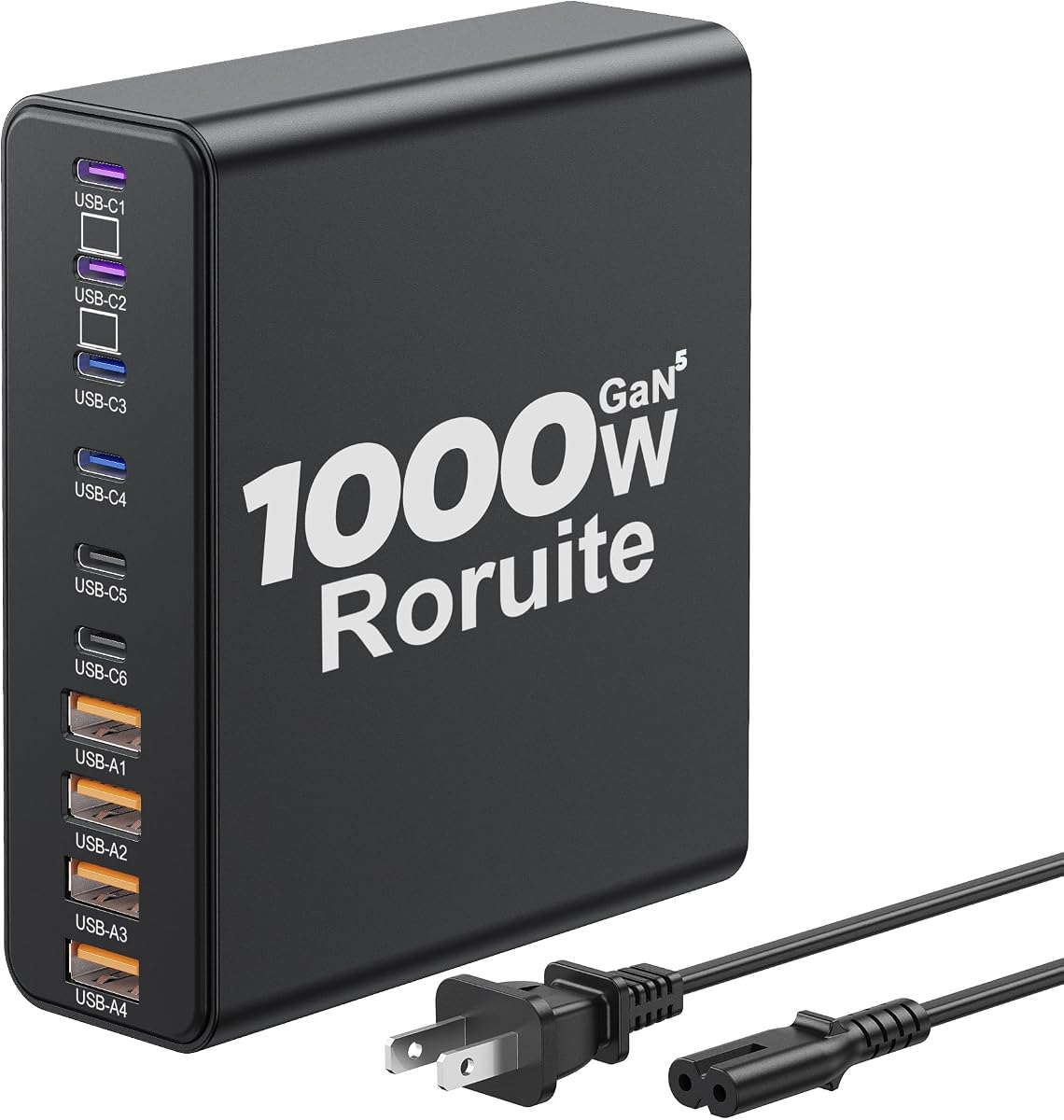 1000W USB C Charging Station, 120W PD GaN5 Super Fast USB C Charger Block | Roruite Type C for PC Laptop MacBook Pro/Air 10 Port Charger Compatible with iPhone 17 16 15 14 13 12 Pro Max, iPad, Galaxy