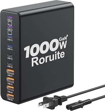 1000W USB C Charging Station, 120W PD GaN5 Super Fast USB C Charger Block