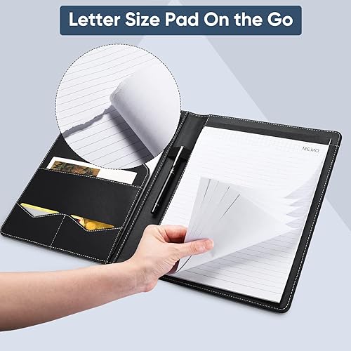 Miniatura 4 de Pacific Mailer Padfolio Portafolio Carpeta de Cuero, Organizador de Documentos Legales para Entrevistas, Tarjetero Incluye Bloc de Escritura