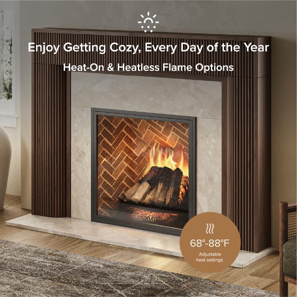 Modern Ember Free Stack 25” Electric Fireplace Log Set, LED Insert Heater with Multi-Color Flames, Crackling Sound, Log Stacking, Remote Control, Heats up to 400 Sq. Ft.
