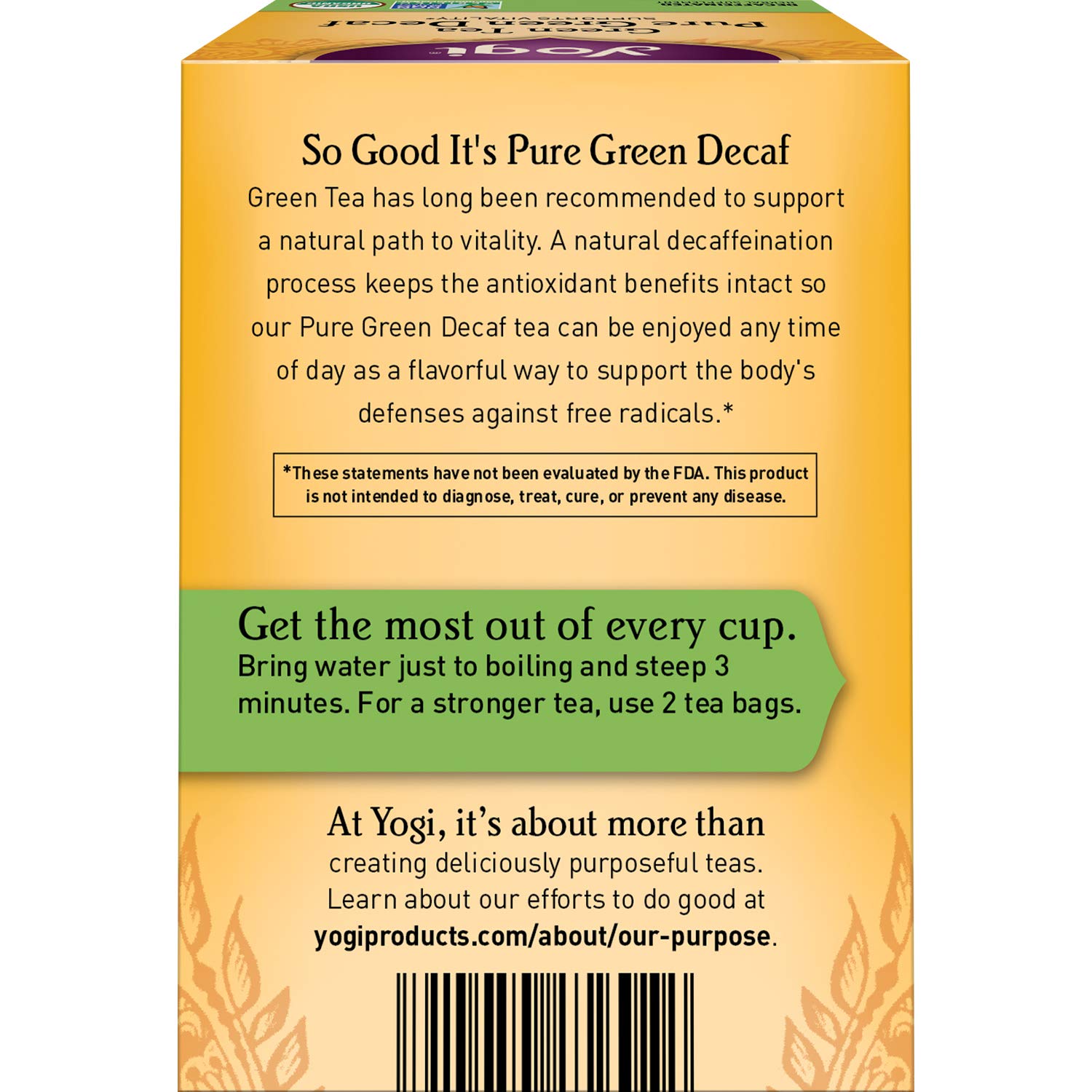 Yogi Tea - Green Tea Pure Green Decaf (6 Pack) - Supports Vitality - 96 Tea Bags : Grocery & Gourmet Food