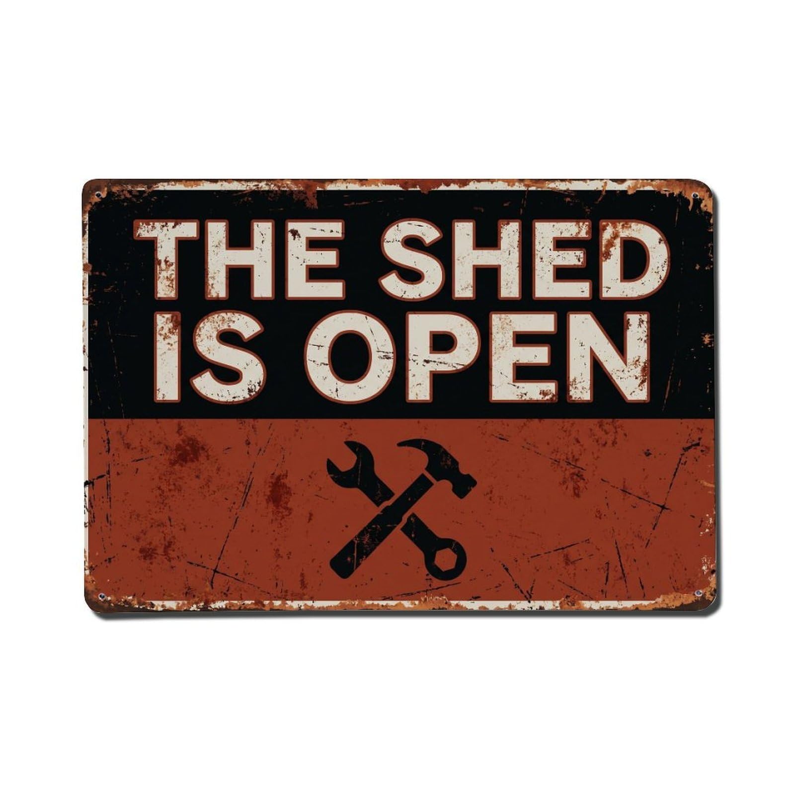 Workshop Shed Open Repair Tools Welcome DIY Service Metal Tin Sign Plaque Wall Decor for Cafe, Man Cave, Club Bar, Office, Home Garden Round Metal Poster 8x12Inch