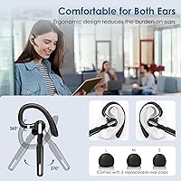 Vista 2 de Bluetooth Headset, Wireless Bluetooth Earpiece V5.0 Hands-Free Earphones with Built-in Mic for Driving/Business/Office, Compatible with iPhone and