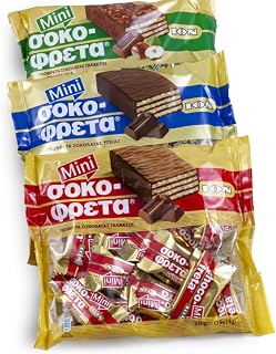 Mini Chocofreta Greek Chocolate Wafer Candy, Assorted Flavors, 210g x 3 Mix Flavor Bags
