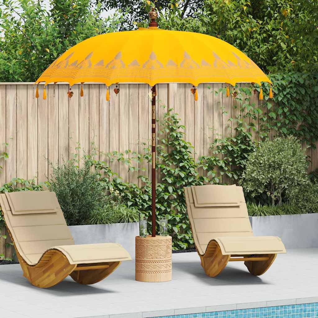 Parasol balinais jaune en bois massif pour illuminer vos déjeuners sur la terrasse