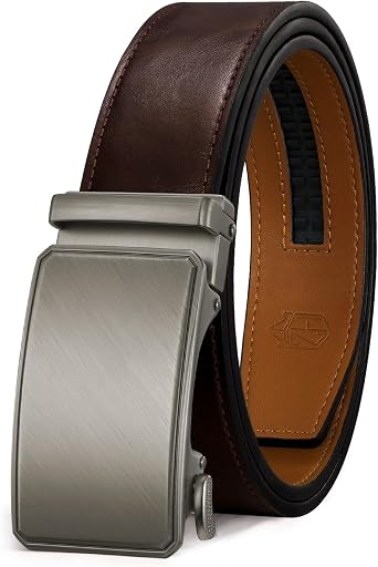 Zitahli Mens Belt Leather Ratchet Belt -Customizable Fit For Dress Casual Every Day with Adjustable Buckle,Men Gift With Box