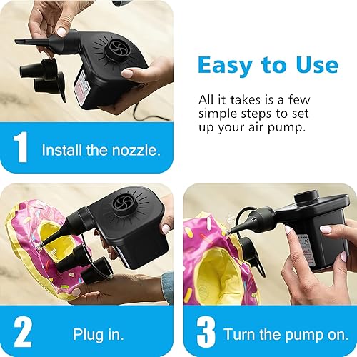 Miniatura 6 de Electric Air Pump for Inflatables,Portable Quick-Fill Air Pump with 3 Nozzles,110V AC12V DC,Inflator & Deflator Pumps for Outdoor Camping,Air