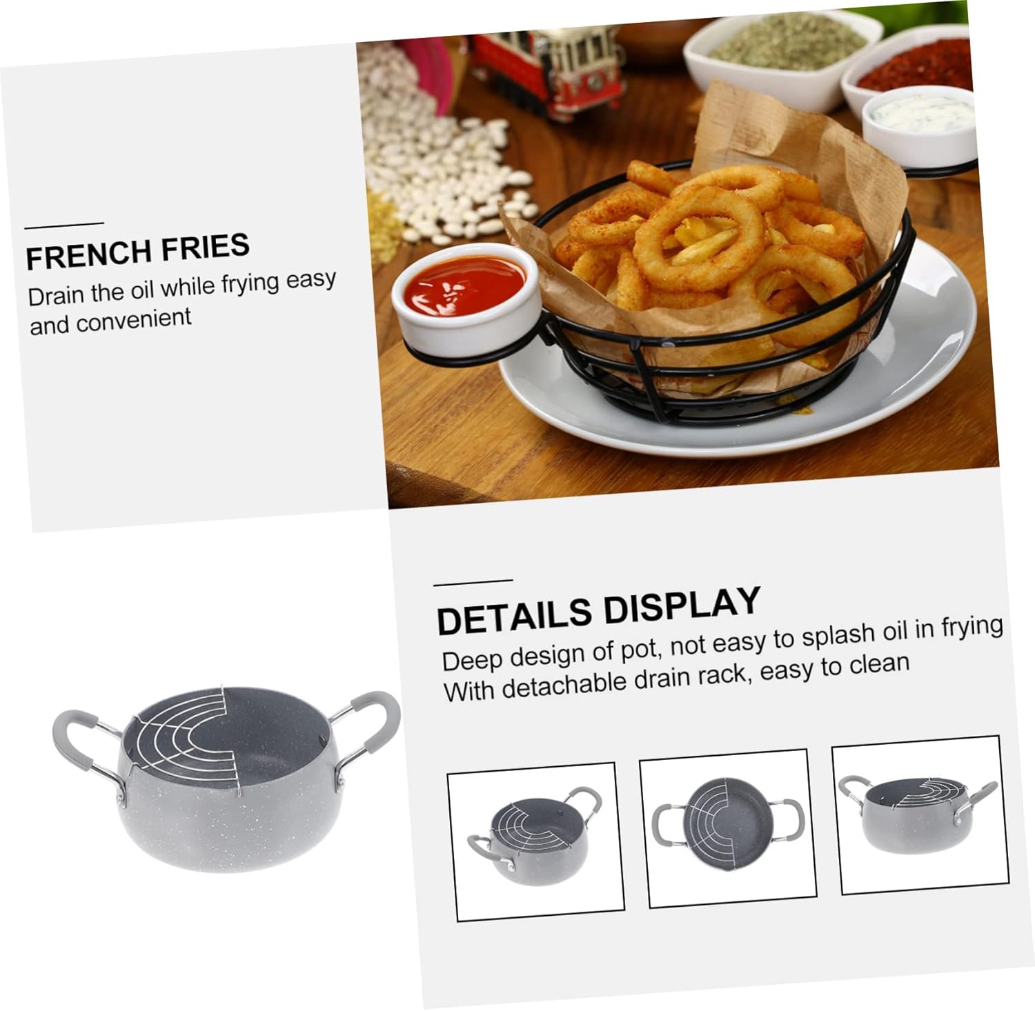 Cabilock Japanese Style Deep Fryer Pot with Oil Drain Rack Nonstick Coating Deep Frying Pan for Chicken Wings Fish Tempura and Potato Chips Family Picnic Camping Use