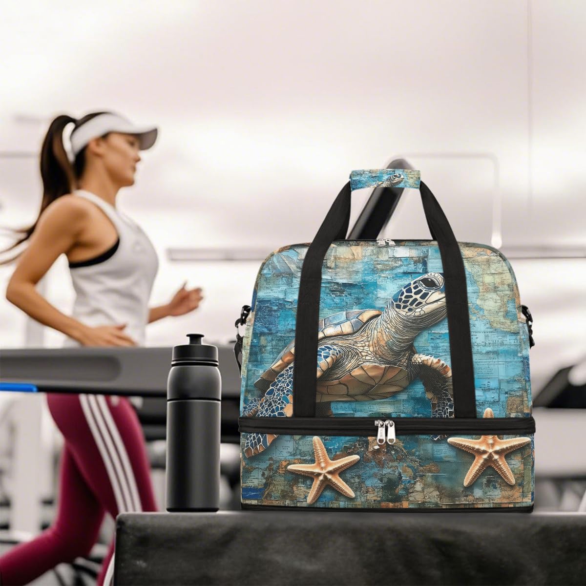 Foldable Travel Duffel Bag for Women - Carry on Personal Item Bag with Shoes Compartment, Weekender Overnight Duffle Bags Sport Tote Gym Luggage for Airplanes Traveling(Turtle) - Image 6