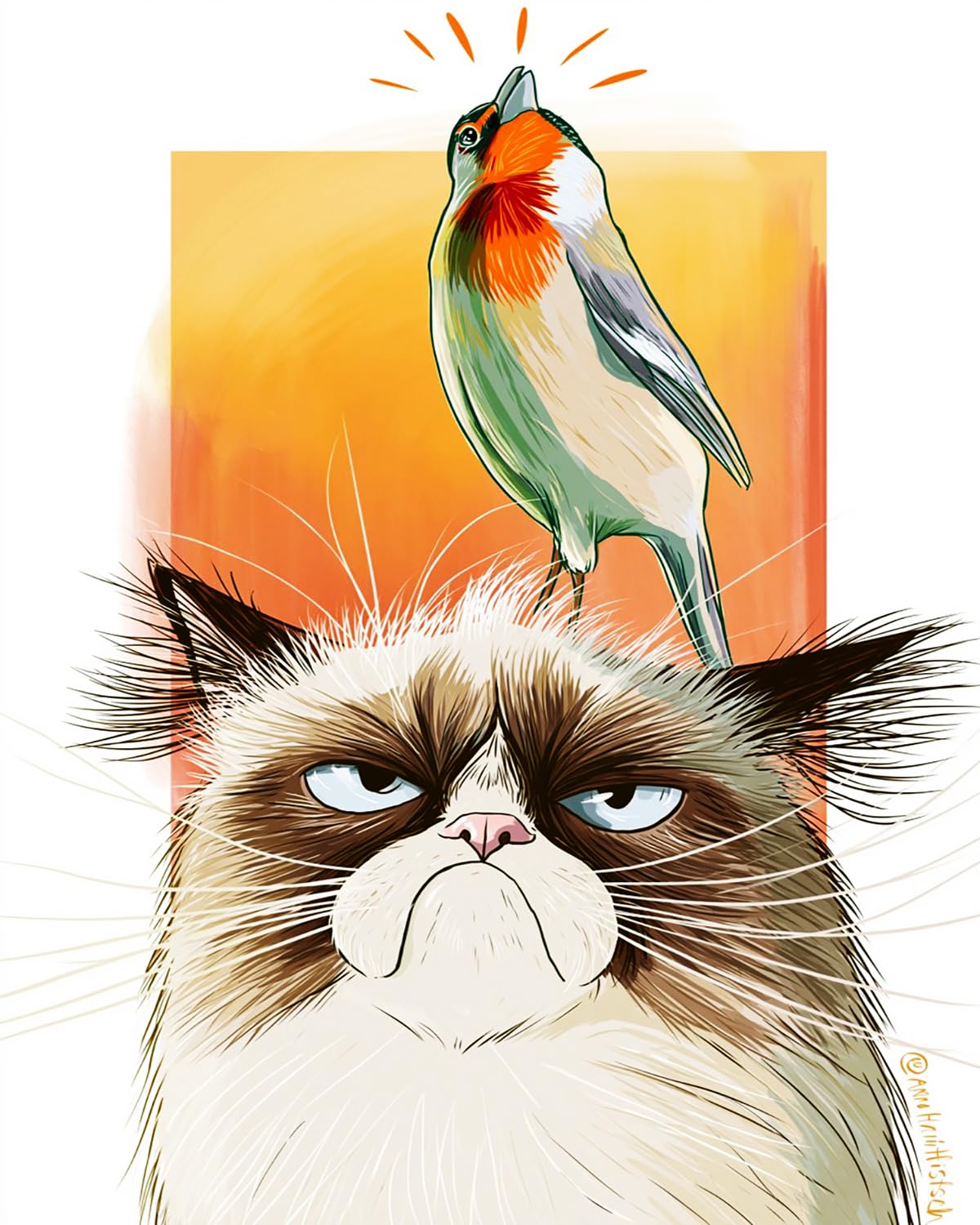 Liubaishi Multicolour Paint By Numbers For Adults, Angry Cat And Singing Bird, 40X50 Cm Acrylic Canvas Painting Kit