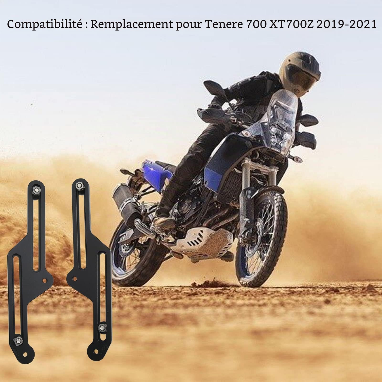 Aramox Ajusteurs de Pare-brise, Paire de Supports de Pare-brise Réglables pour Moto Anodisé Noir Remplacement pour Tenere 700 XT700Z 2019‑2021