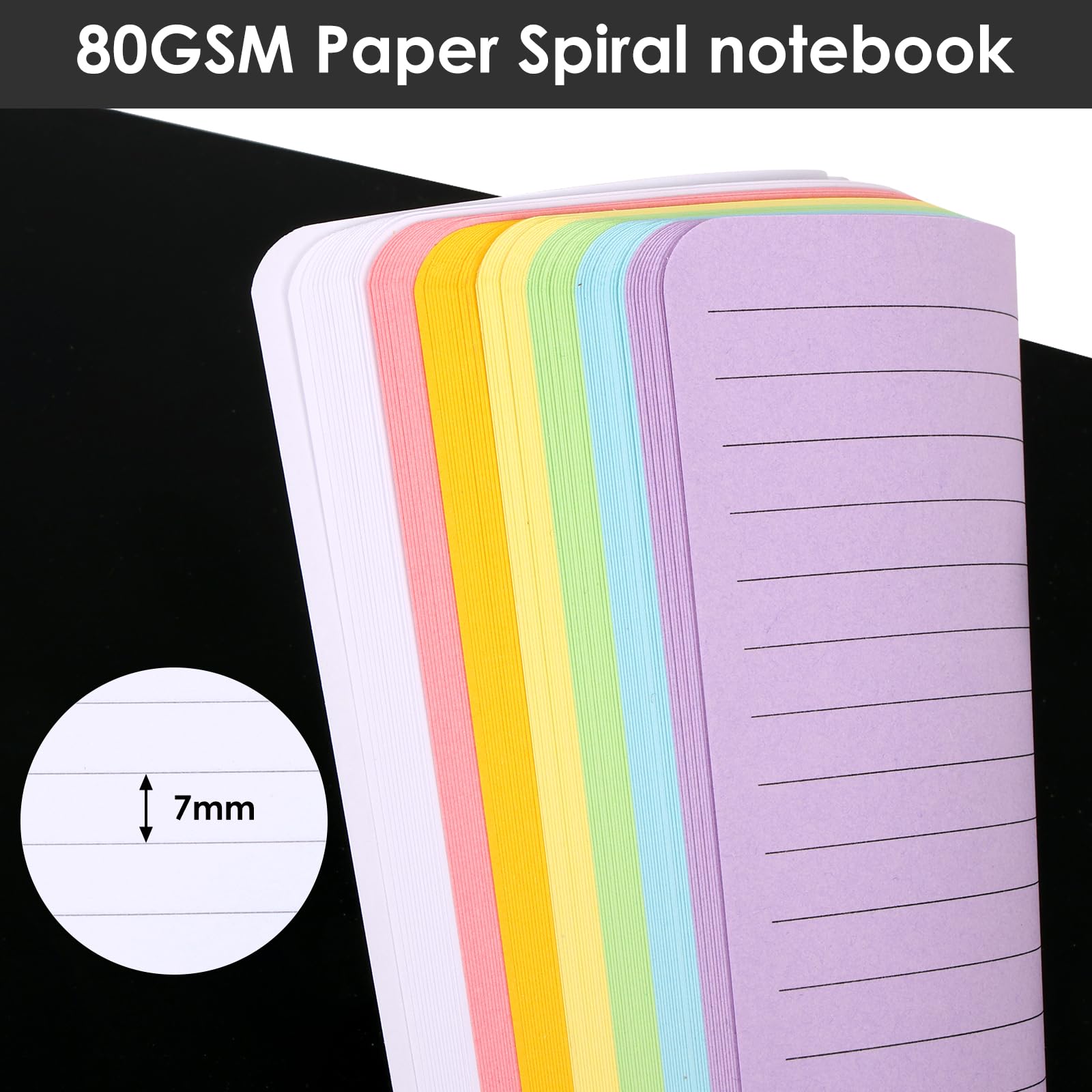 LABUK Spiralnotizbuch, Spiralbindung, Poly-Einband, 7 helle neonfarbene, linierte Notizblöcke, 100 Blatt/200 Seiten, für Schule, Büro, 4 Stück