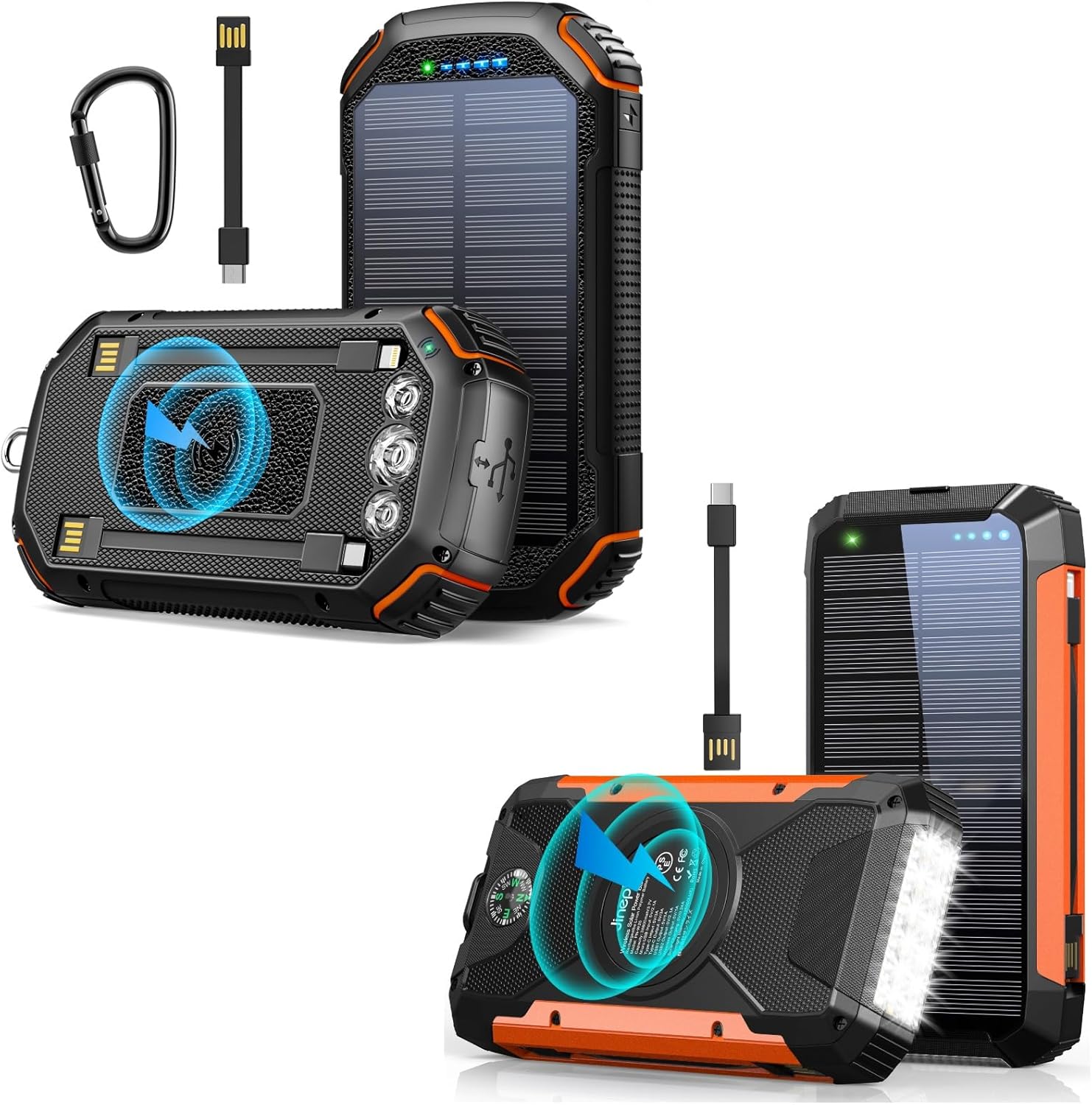 Jinepin 2 Pack of Solar Phone Charger Power Bank 36000mAh