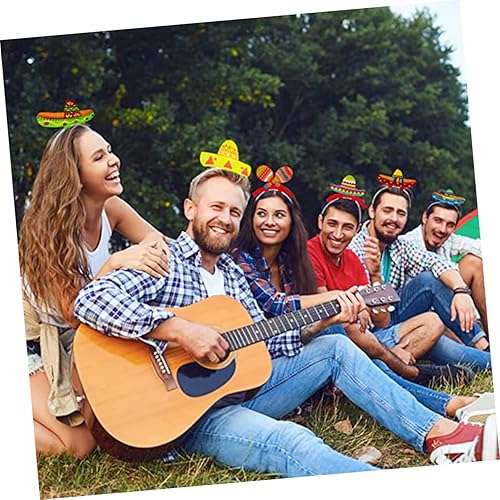 Miniatura 6 de Didiseaon 6 diademas mexicanas para fiestas de cumpleaños, decoraciones mexicanas, sombrero de paja, sombrero de paja, sombrero de diadema,