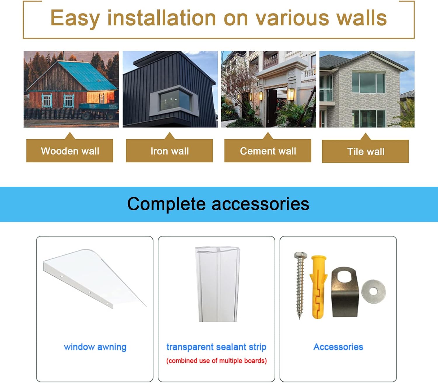 Invisible Clear Window Awning Canopy, Outdoor Patio Sun Shelter, Modern Polycarbonate Door Canopy, UV Rain & Snow Protection, Adjustable 40-360cm for Balcony & Roof (20"x24")