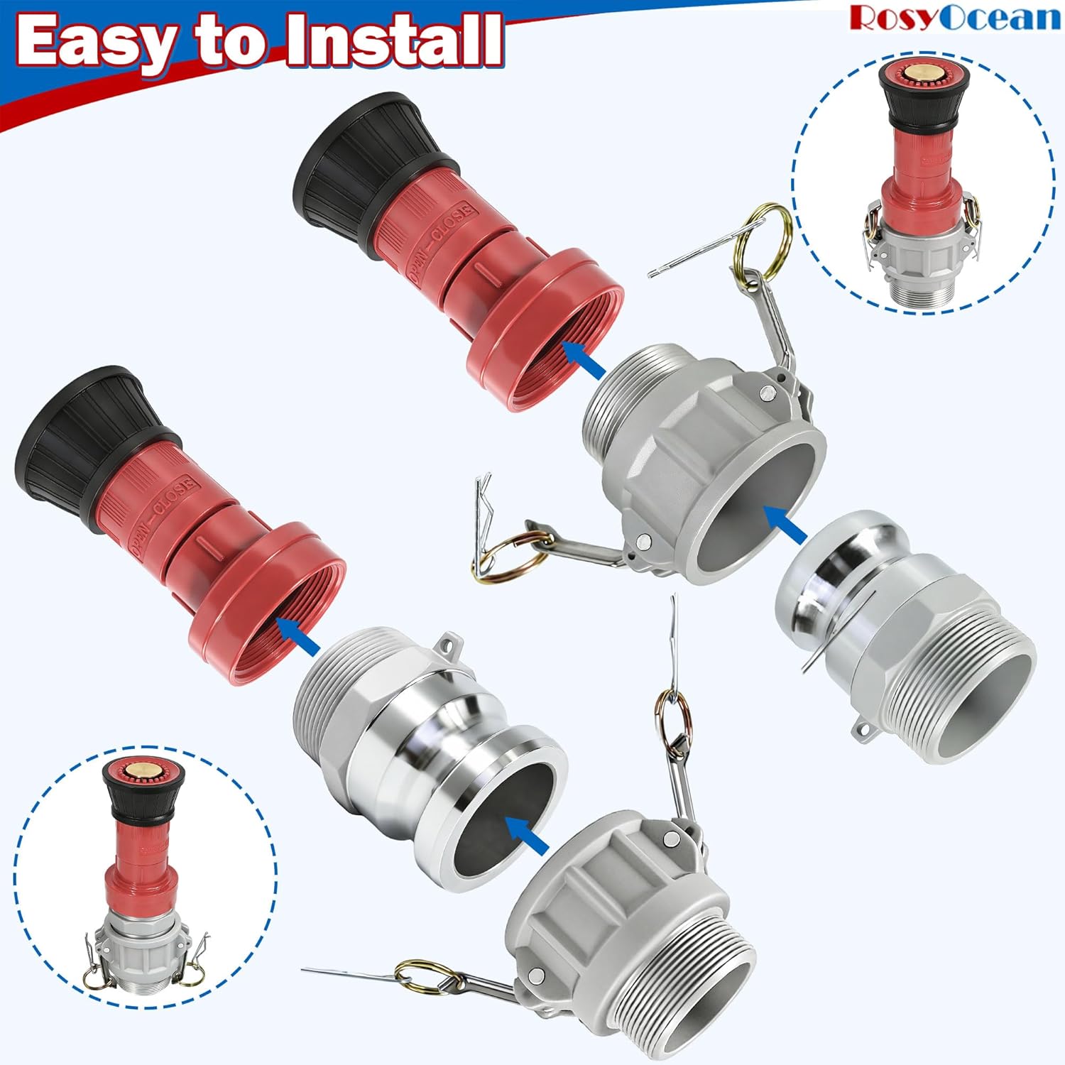Heavey Duty 2" NPSH Fire Hose Nozzle with 2 x 2 Inch Aluminum Camlock Fittings Fire Equipment Industial Spray Jet Fog Nozzle