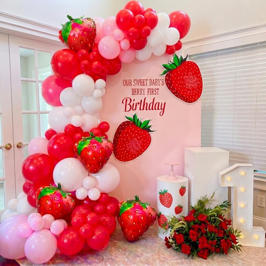 EICUECUE 240pcs Strawberry Balloon Arch Garland Kit