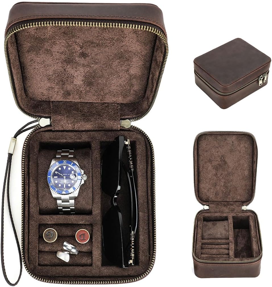 Amazon.com: Contacts Cufflinks Box Leather Watch Case Glasses Holder ...