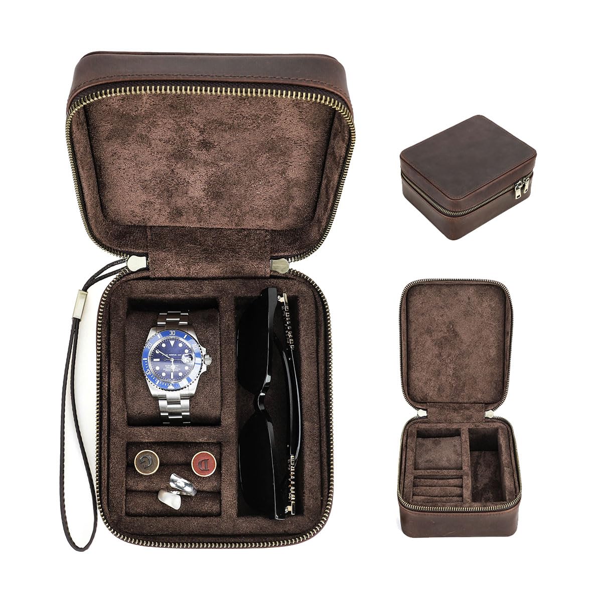 Contacts Scatola per gemelli in pelle, porta occhiali, da uomo, organizer da viaggio, piccolo vassoio imbottito per gemelli, cinturino per orologi, occhiali da sole, anelli e borchie