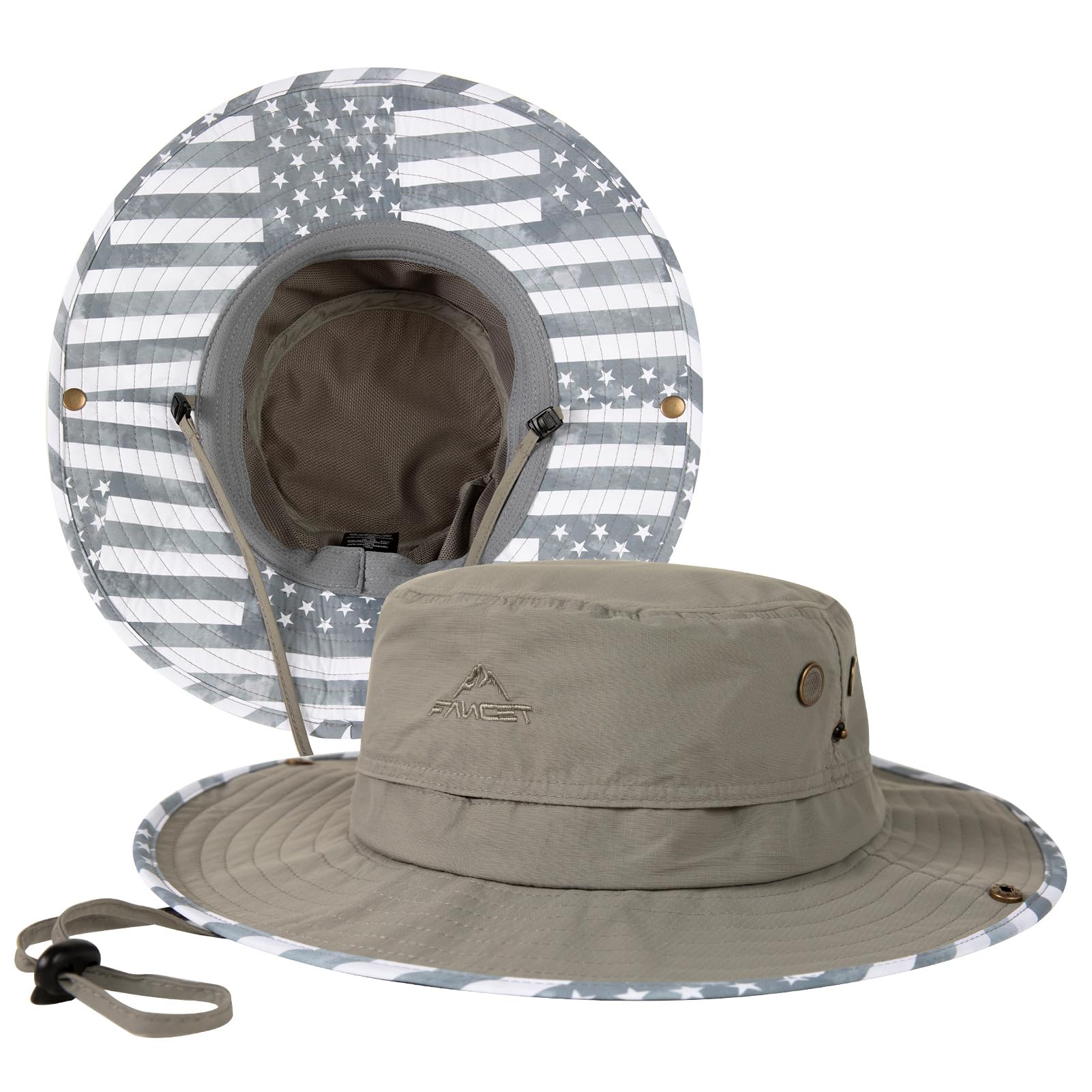 TOP-EX Męski kapelusz przeciwsłoneczny UPF 50+, wodoszczelny, duże rondo, kapelusz outdoorowy z nadrukiem na spodzie ronda, M/L/XL/XXXL