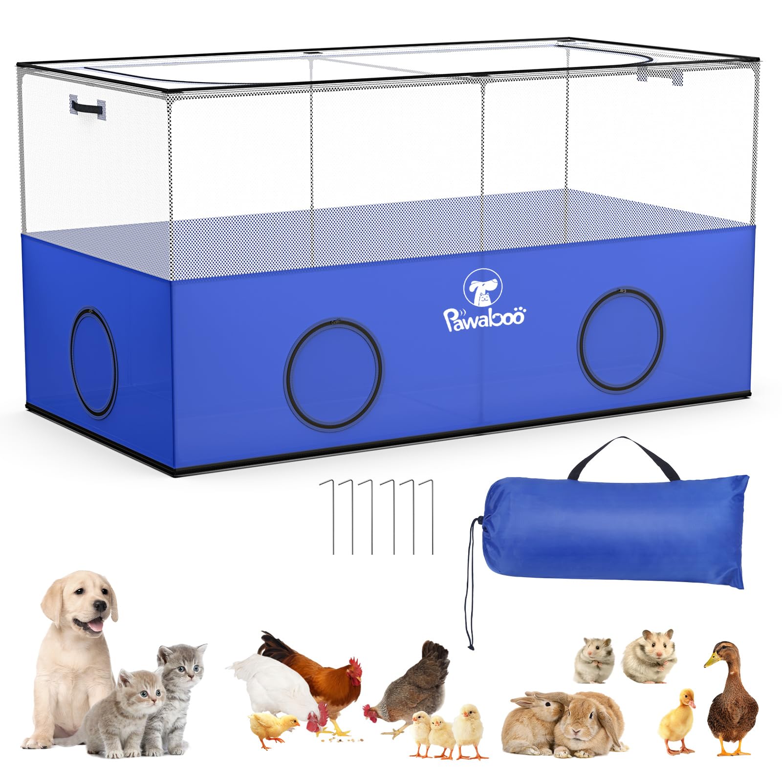 Pawaboo Kleintier-Laufstall, Faltbarer Laufstall Für Haustiere, Käfigzelt Für Welpen, Kätzchen, Meerschweinchen, Kaninchen, Hühner, Hamster, Für Den Innen- Und Außenbereich, Blau