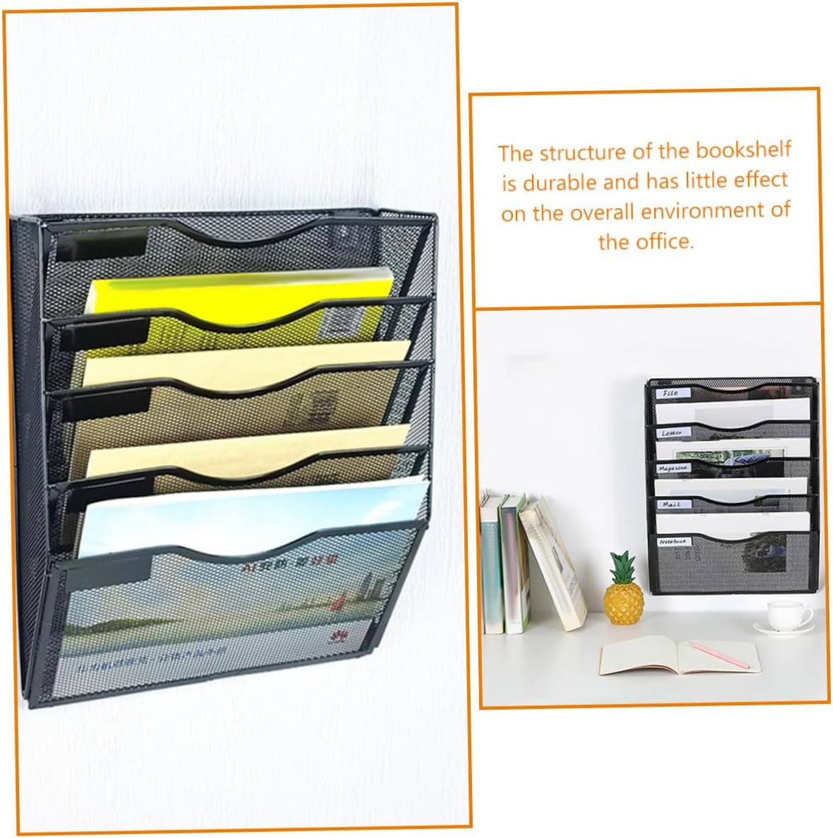 Gadpiparty Wall-Mounted 5-Tier Metal File Organizer for A4 Documents Multi-Functional Magazine Holder Sturdy Iron Literature Storage Rack for Office and Home