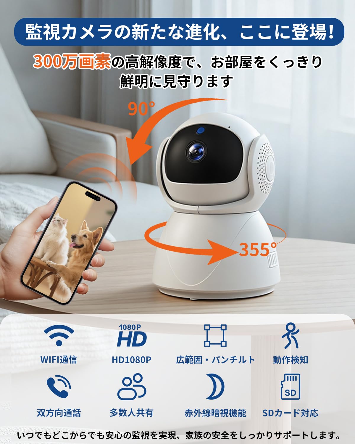 Amazon.co.jp: ペットカメラ【AI自動監視・全方位・夜間撮影】防犯