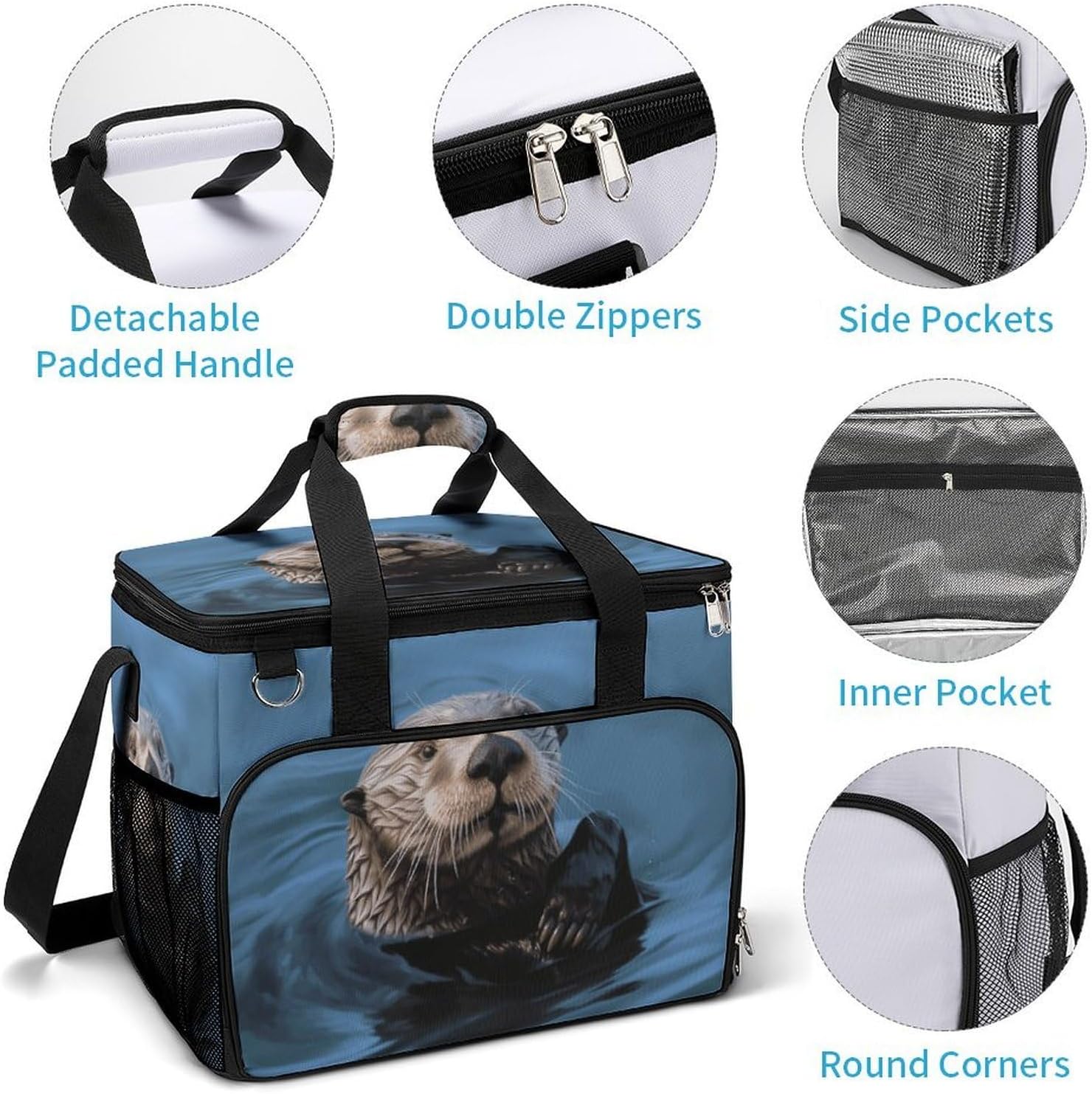 Large Capacity Oxford Cloth Sea Otter Printed Camping Ice Bag, Outdoor Portable Insulation and Cooling Bag, Suitable for Outdoor Camping and Picnics