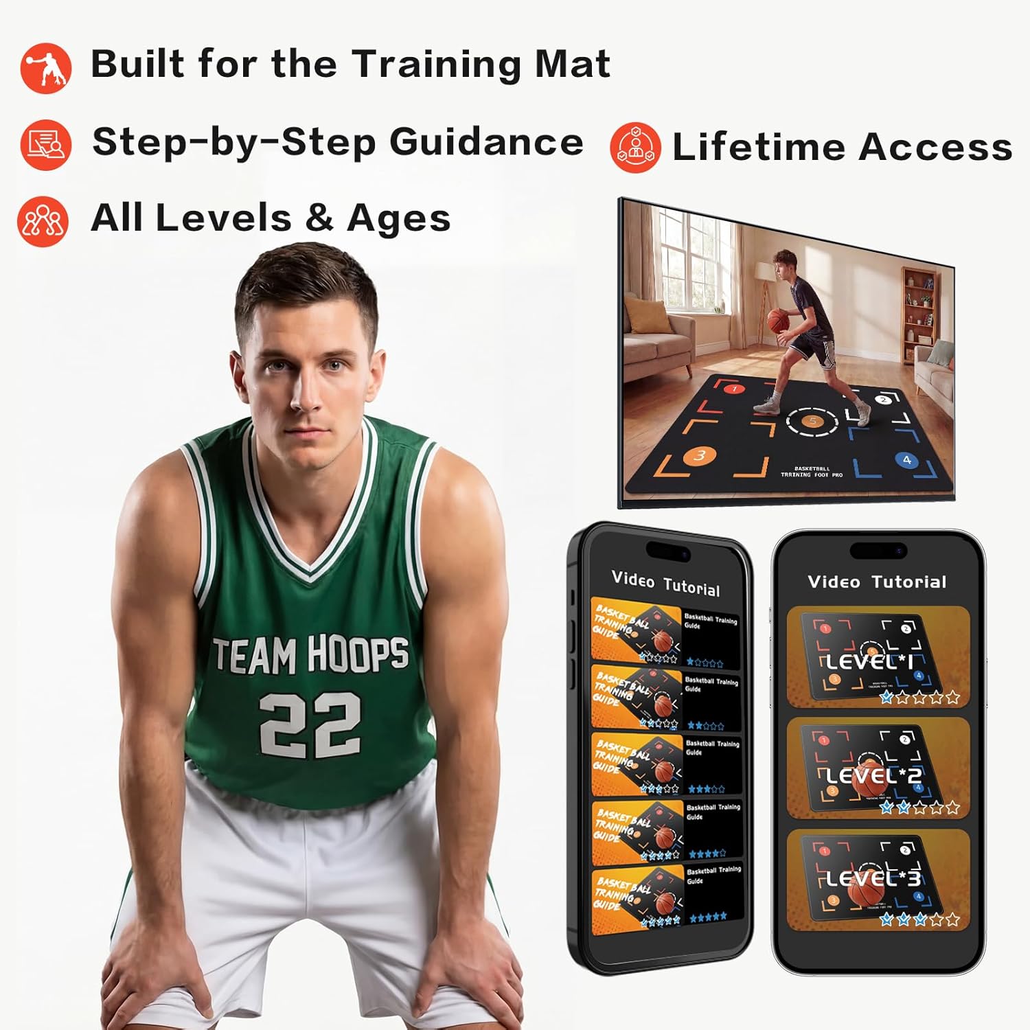 Portable Basketball Footwork Training Mat, Agility Footstep Training Mat, Basketball Pads for Training All Levels, Non-Slip Silent Equipment for All Ages to Improve Speed, Strength and Coordination