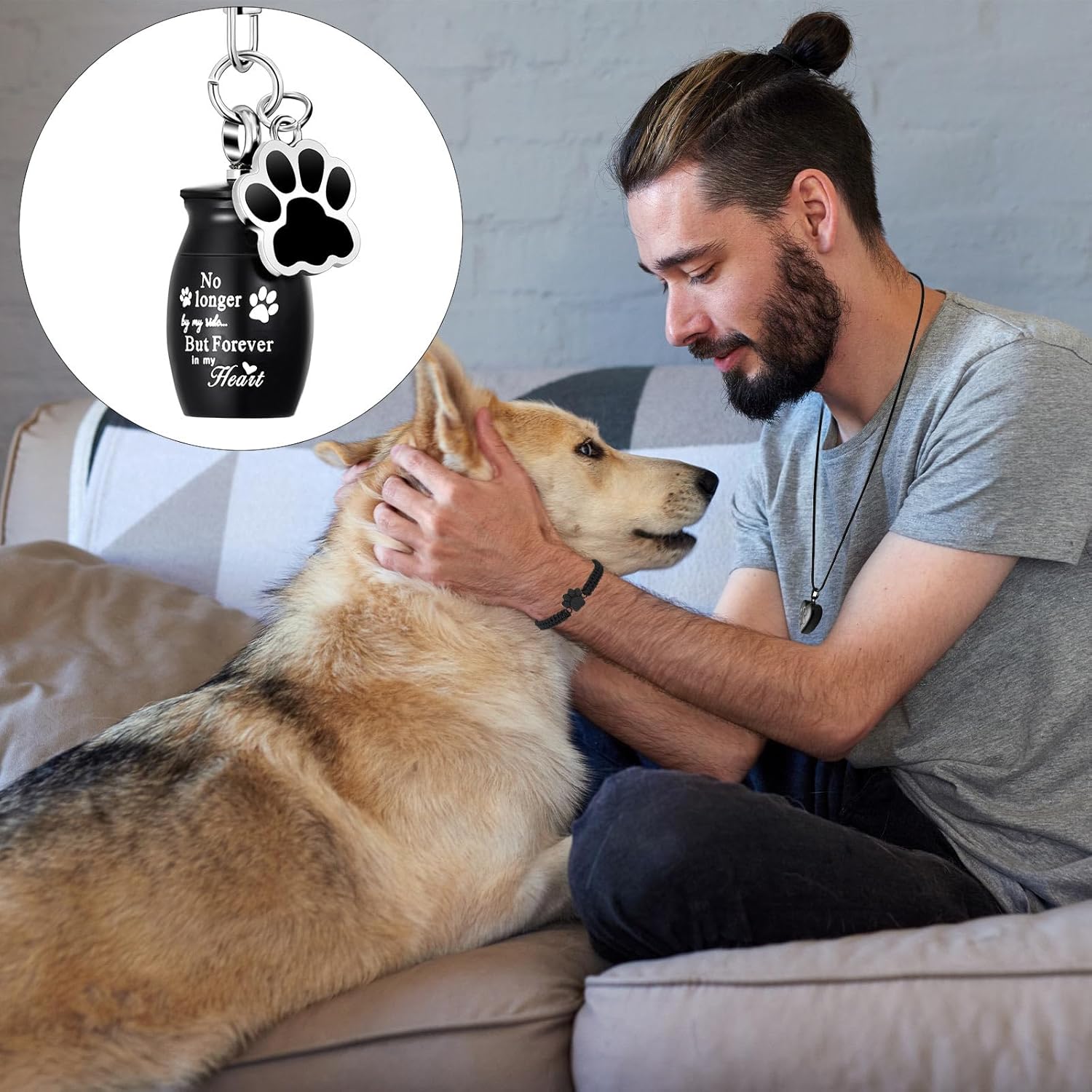 Tondiamo 3 Pcs Pet Cremation Jewelry for Ashes Dog Urns Keychain Cat Heart Urn Necklace Paw Print Bracelet Memorial Keepsake for Ashes with Filling Kit Storage Bag (Black)