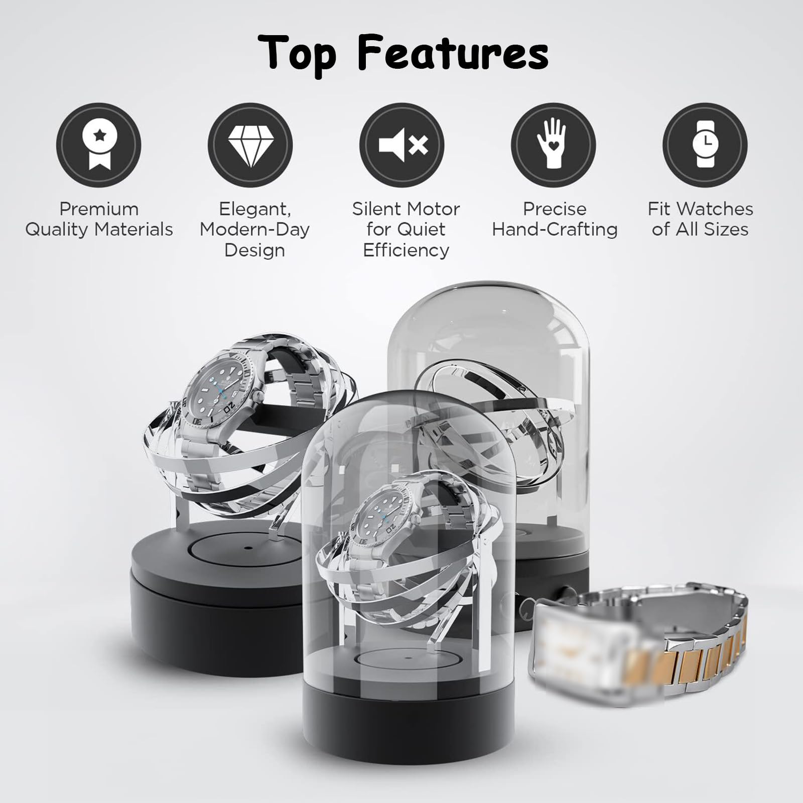Einzelner Uhrenbeweger, Mechanischer Automatik-uhrenbeweger, Leiser Motor, 360° Drehbare Transparente Glasabdeckung, Für Mechanische Uhren Gold