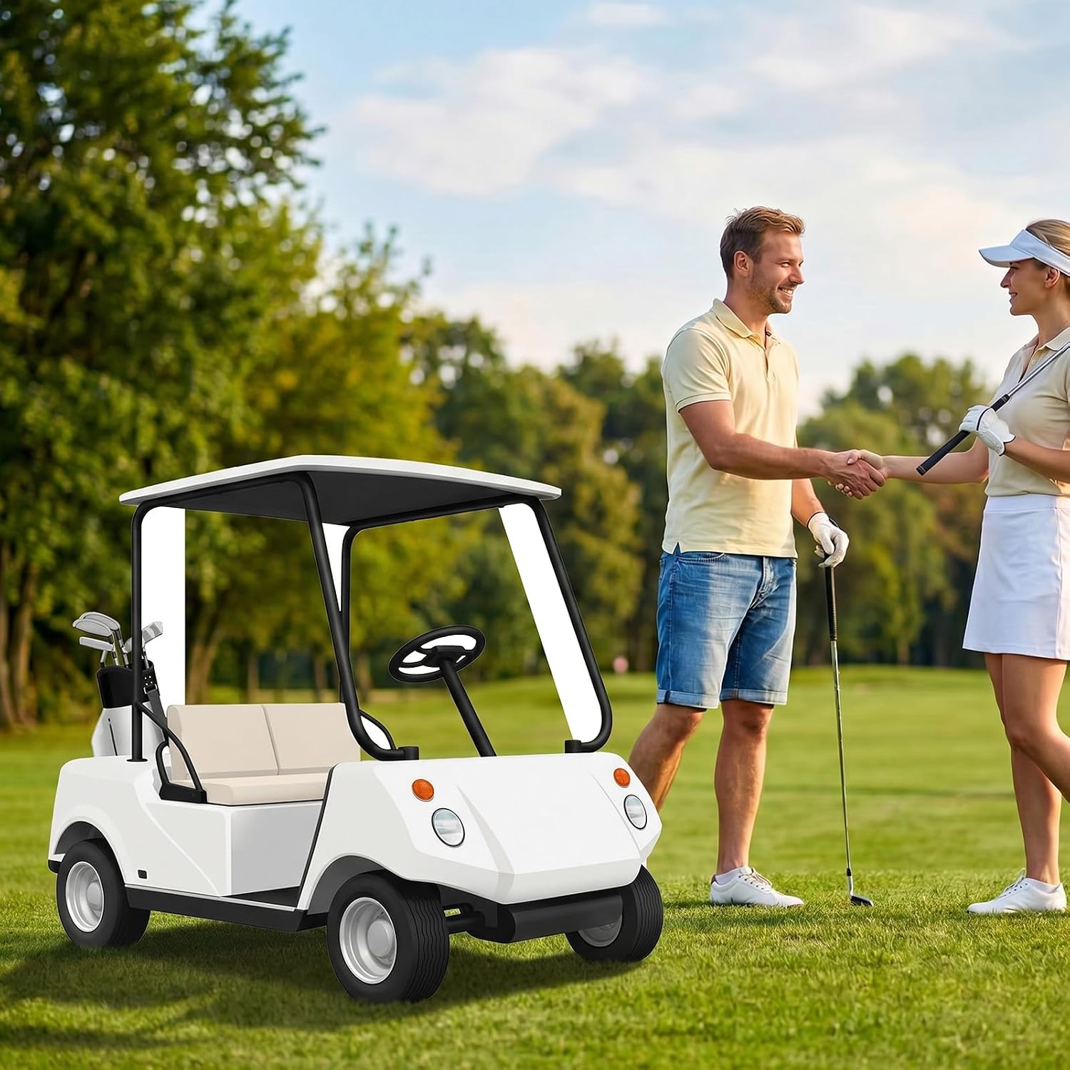 Wenqik Golf Cart Cardboard Cutout 3.6 ft Photo Prop Birthday Party Decoration Plastic Photo Backdrop Standee for Baby Shower Retirement Parties Sports Theme Event Golf Course Marketing Display