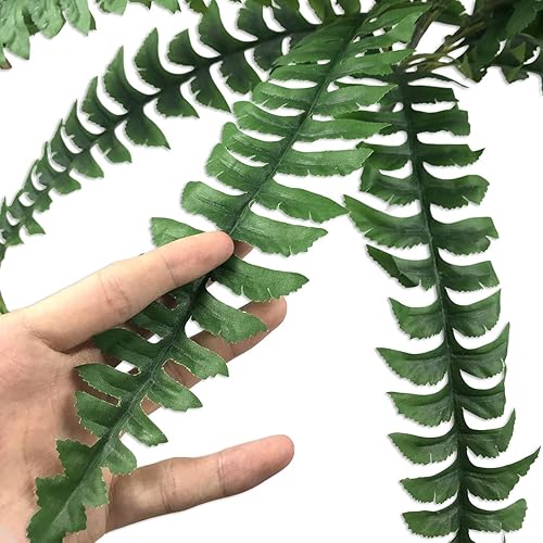 Miniatura 7 de Arbustos artificiales artificiales de helecho boston, arbustos verdes, flores para casa, oficina, jardín, interior y exterior (helecho de 37 francos)