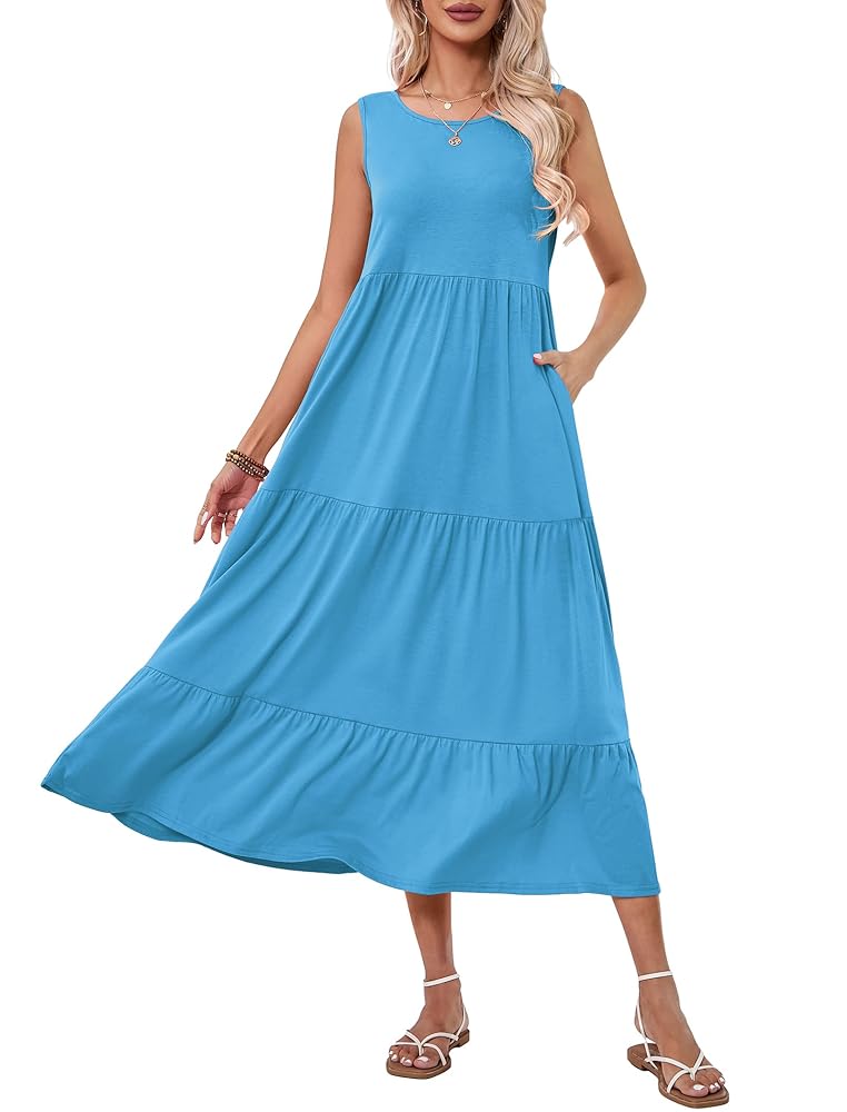 Vestido De Verano Mujer 2025 | Bohemio Sin Mangas, Cuello V, Tejido Transpirable Con Bolsillos
