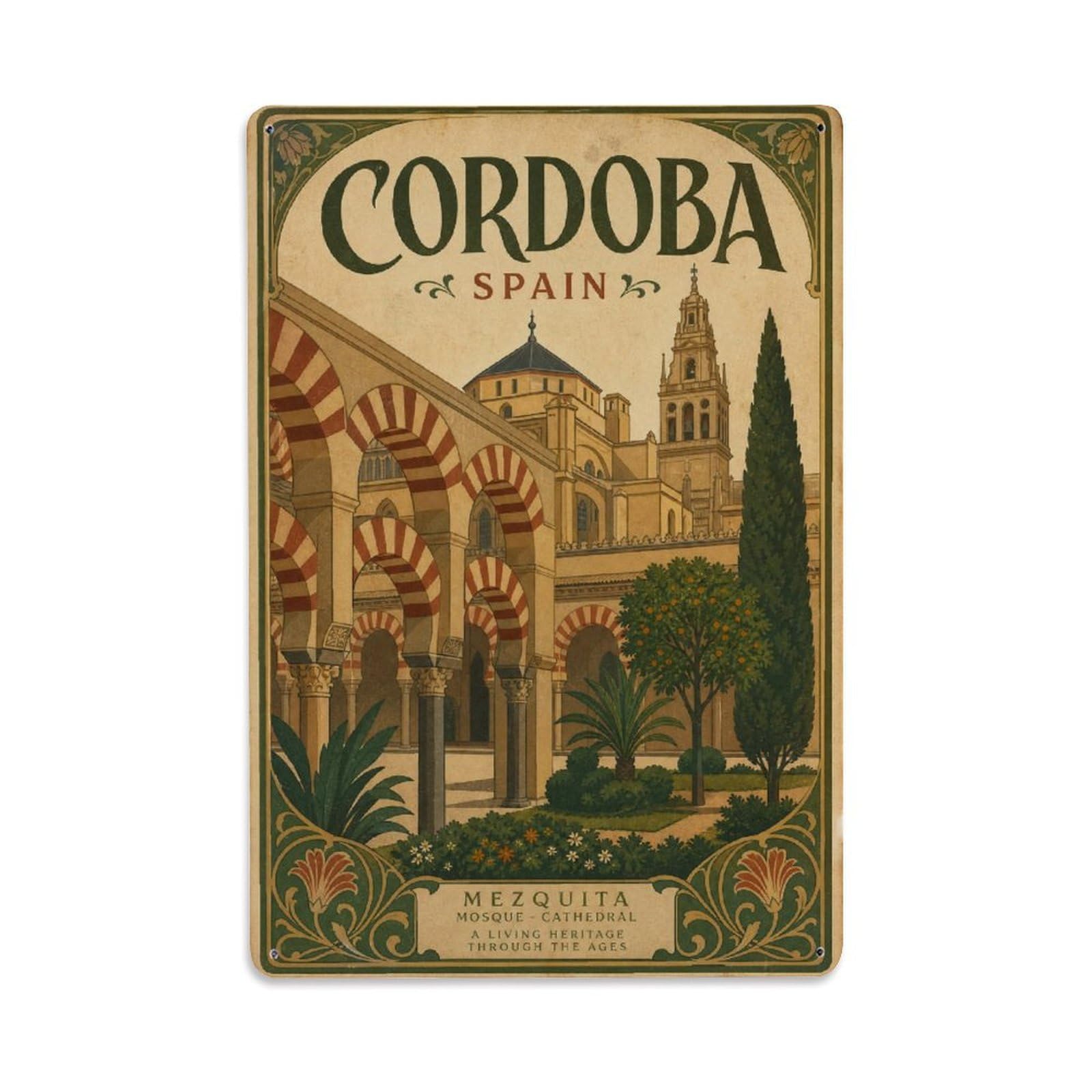 Vintage Travel Spain Cordoba Metal Tin Sign Plaque Wall Decor for Cafe, Club Bar, Office, Garden Metal Poster 8x12Inch