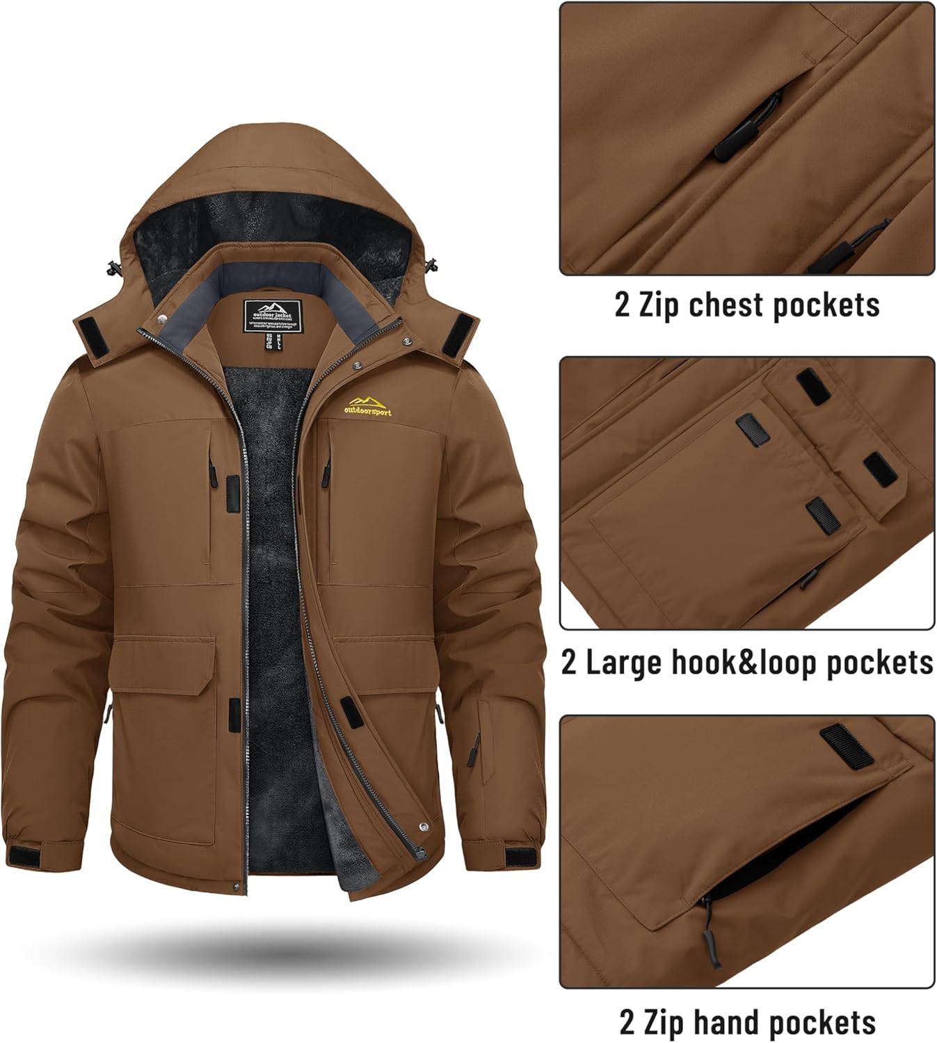TACVASEN Men's Winter Coats with 9 Pockets Waterproof Ski Jacket Warm Fleece Lined Parka with Hood for Work Outdoor - Image 4