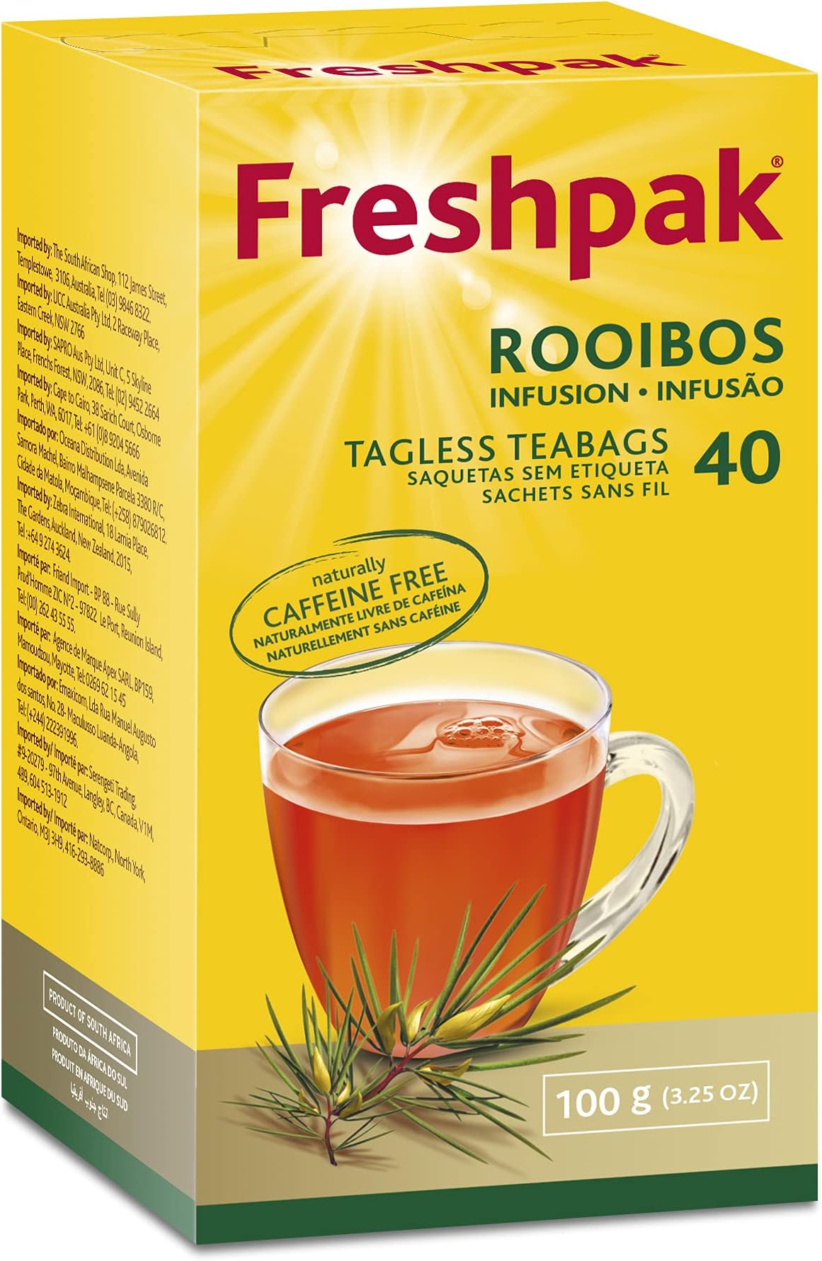 Freshpak Rooibos Tea | 40 Tagless Teabags | Natural Premium Rooibos | Naturally Caffeine Free | Keto Friendly | Rooibos From South Africa | Non GMO