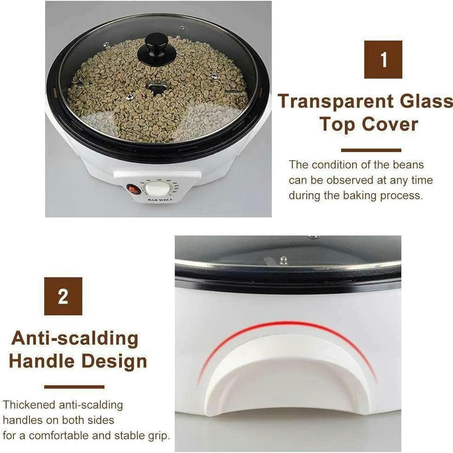 Electric Coffee Grains, Popcorn Machine, 1200 W, 110 V / 220-240 V, Temperature Adjustment of 0-240 ℃, for Soybean and Peanut Seeds Adjustment