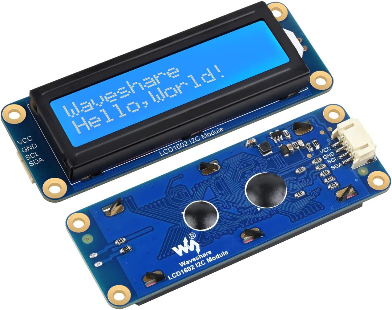 waveshare 1602 LCD I2C Display Module, White Color with Blue Background 16x2 Characters LCD für Raspberry Pi/Raspberry Pi Pico/Jetson Nano/ESP32/Arduino, 3.3V/5V Compatible
