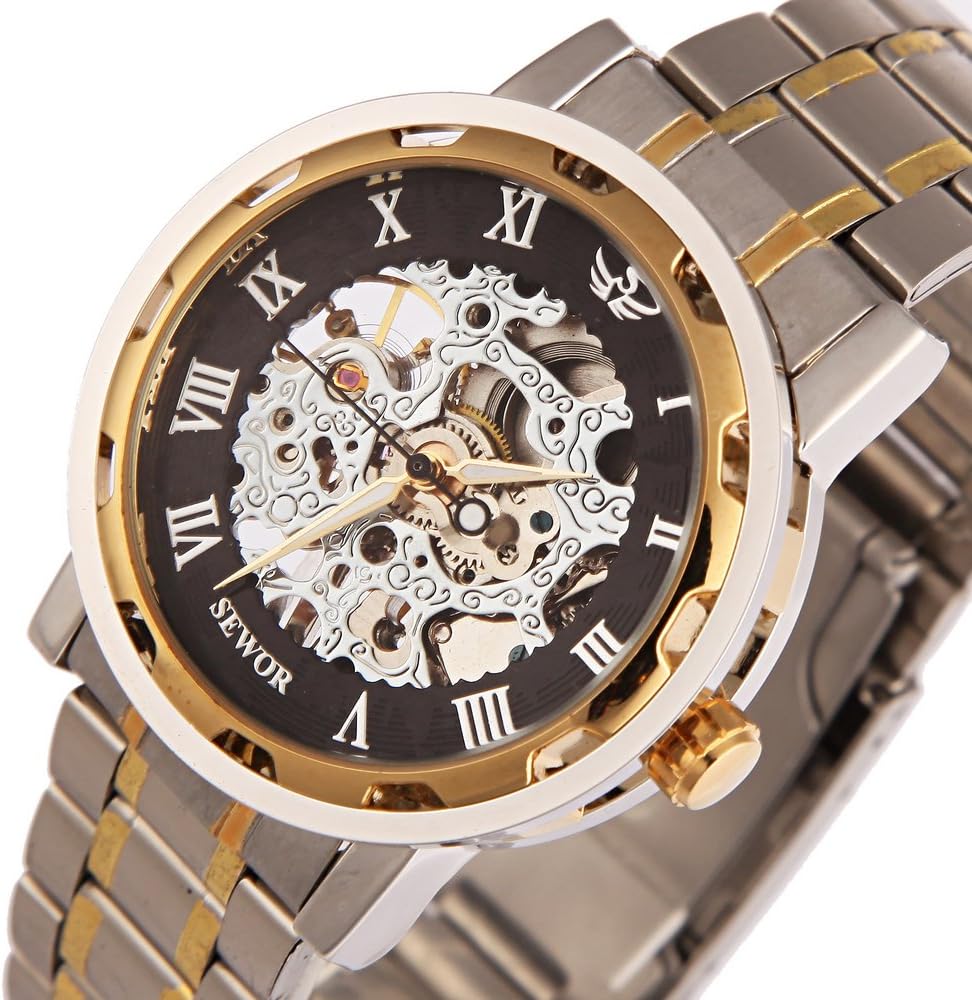 Luxury Men Transparent Steampunk Skeleton Mechanical Stainless Steel Wrist Watch #3